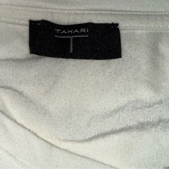 Tahari Cream Ruched Sleeve Top XL Soft Stretch Minimal Chic Blouse - Picture 5 of 9